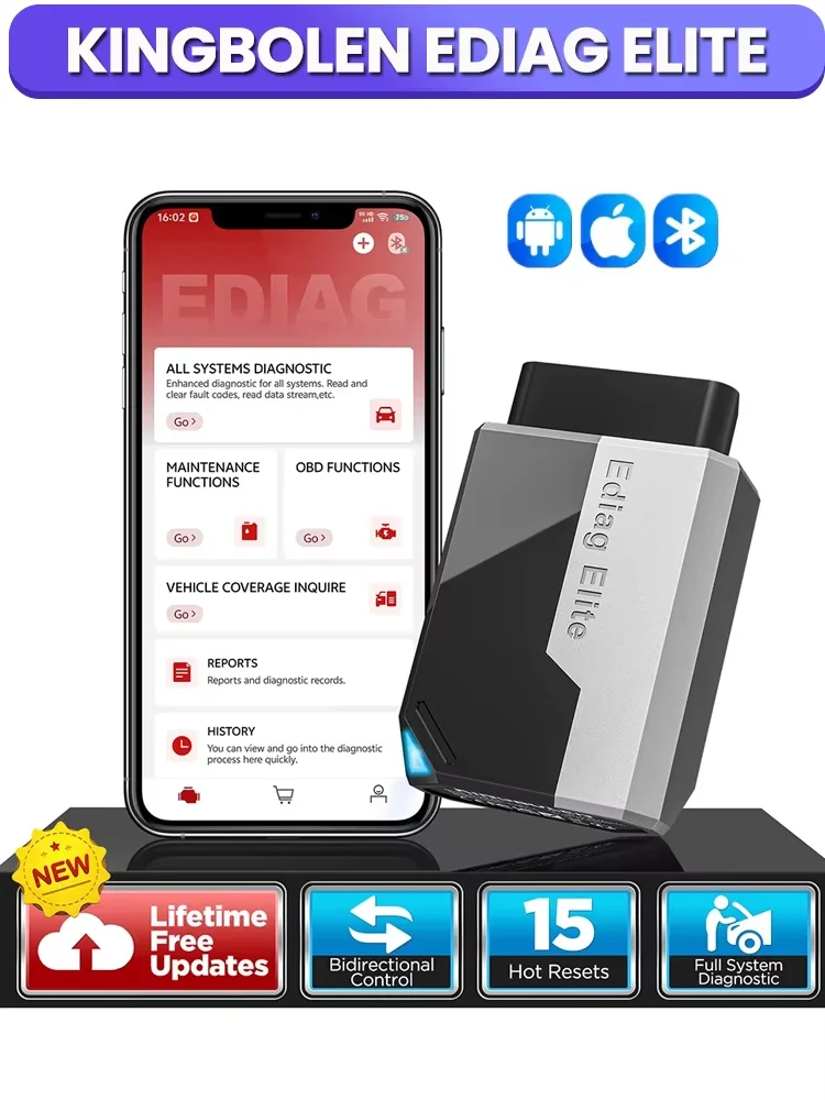 【Kostenloses Update】 KINGBOLEN Ediag Elite Auto OBD2-Scanner, Diagnosegerät für alle Systeme, 15 Reset-Funktionen, bidirektionale Scan-Tools, unterstützt CANFD Auto VIN Scan