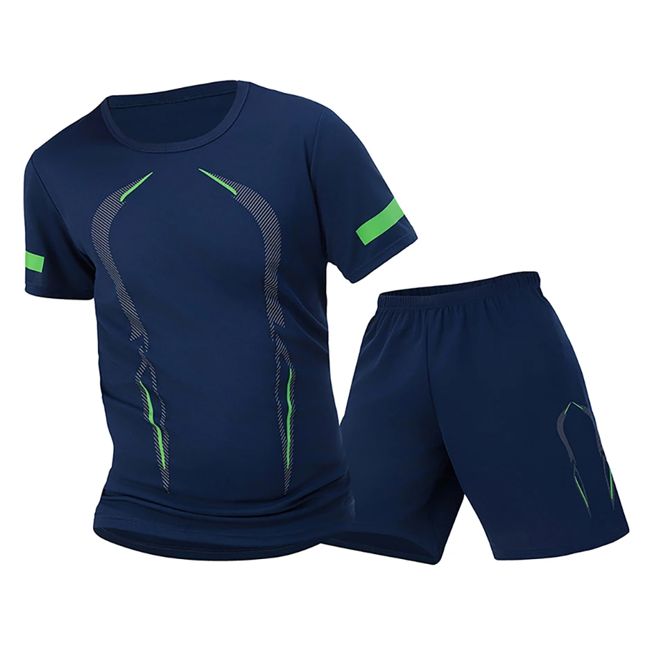 2-teiliger Herren-Sportanzug aus Mesh, atmungsaktiv, schnell trocknend, locker, Übergröße, Laufen, Fitness, Bergsteigen, lässig, kurzärmelige Shorts – Detail 4