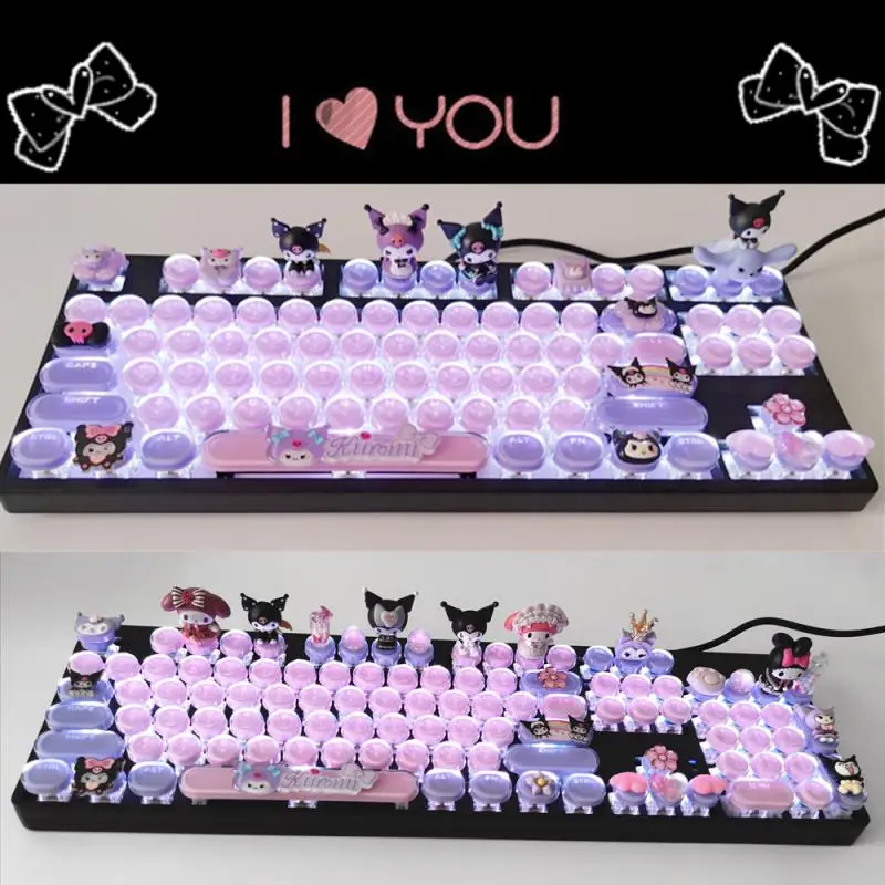 Kuromi Stellalou Mechanical Keyboard 83 and 104 Key High Quality Cartoon Cute Wired Wireless Bluetooth Manual Illuminated Keyset