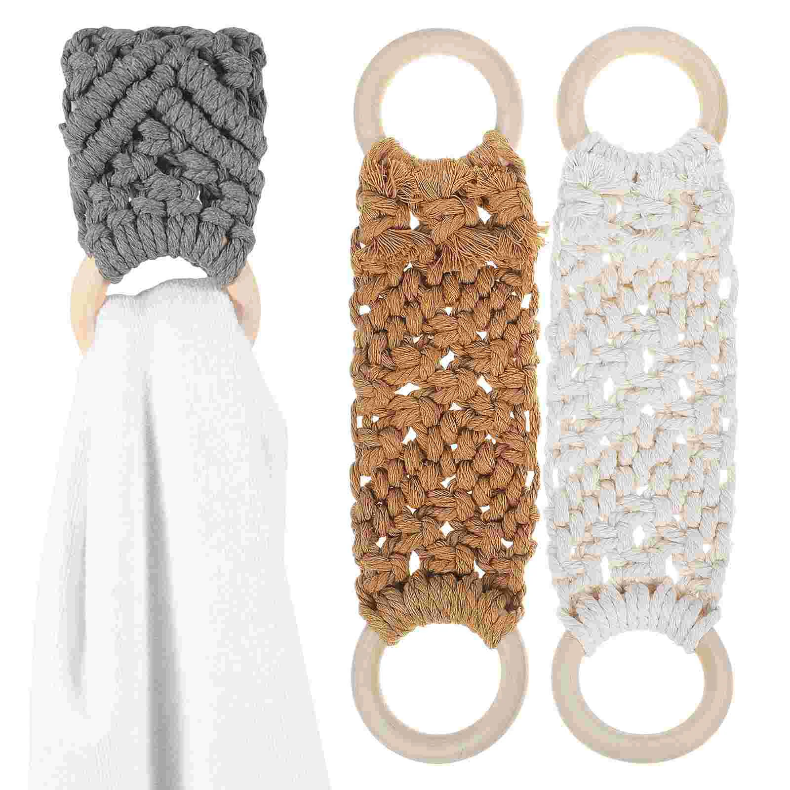 3 Pcs Woven Towel Hanging Loop Boho Crochet Holder Manual Macrame Ring Loops Rings Cotton Rope Rail Hand-woven