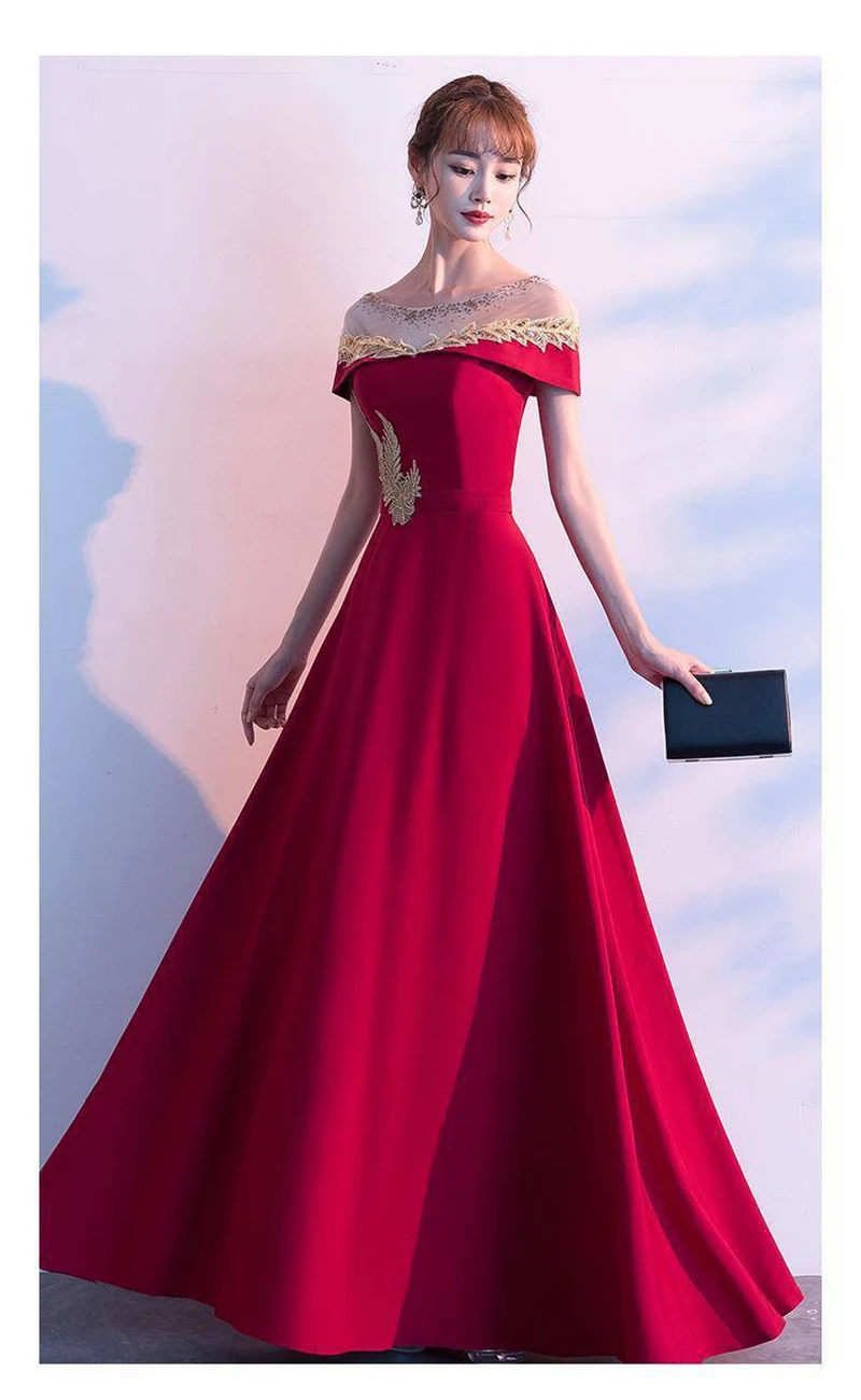 Spring Embroifery Engagement Evening Dress Bridal Toast Dresses Summer Girl Women Birthday Party Red Black Dresses