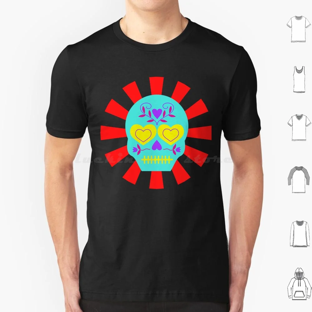 Camiseta de calavera mexicana azul neón con tiras de luz, camiseta fresca de algodón 6xl, calavera mexicana azul neón con tiras de luz, calavera de Caveira