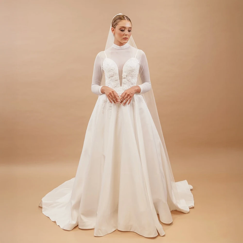 Robe de mariée robe de bal personnalisée avec détail floral 3D robe de mariée élégante avec train robe de mariée luxueuse pour les mariées modestes