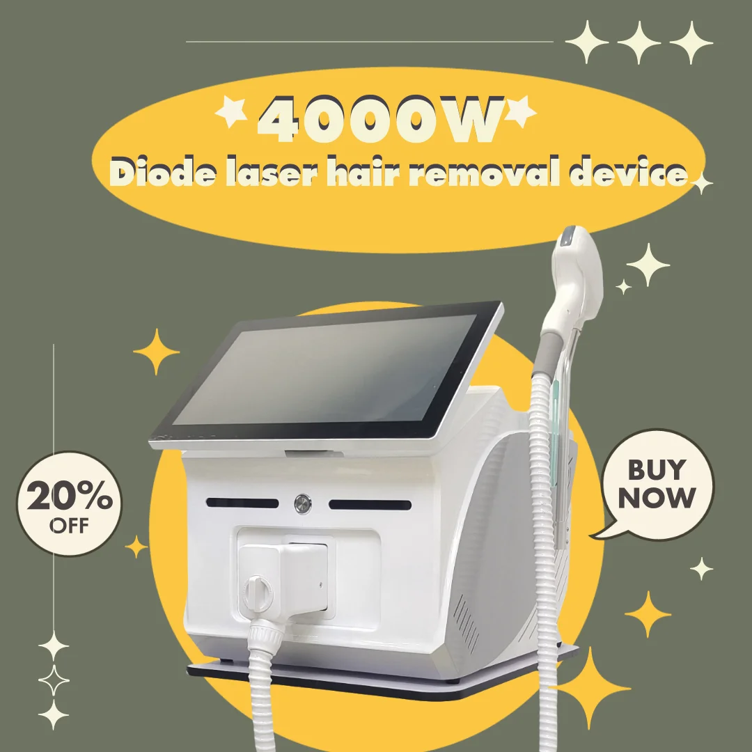 

2025 Professional Diode Laser Hair Removal Machine 808 nm, Freezing Point Painless, 4000W, 4 Wavele