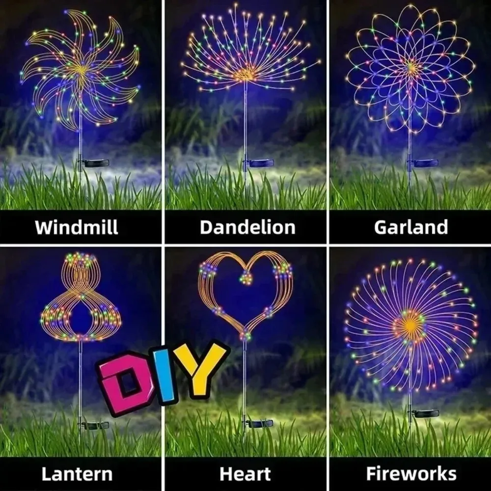 60LED Solar Firework Fairy Lawn Lamps Outdoor Garden Decoration Light 8 Modes Lawn Pathway Lights Patio Party Christmas Wedding