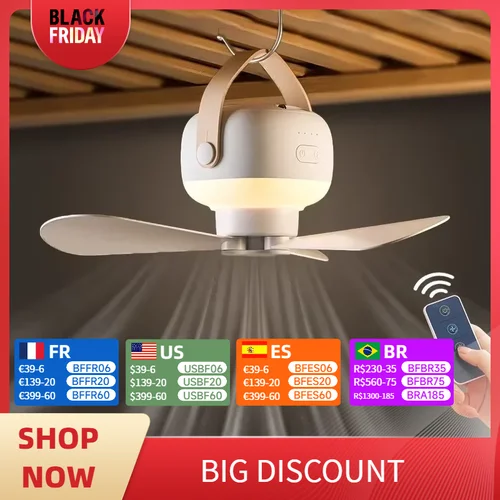 야외 캠핑 휴대용 무선 천장 선풍기 리모컨, USB 선풍기, 야간 조명 기능, 무선 브래킷, 천장 선풍기