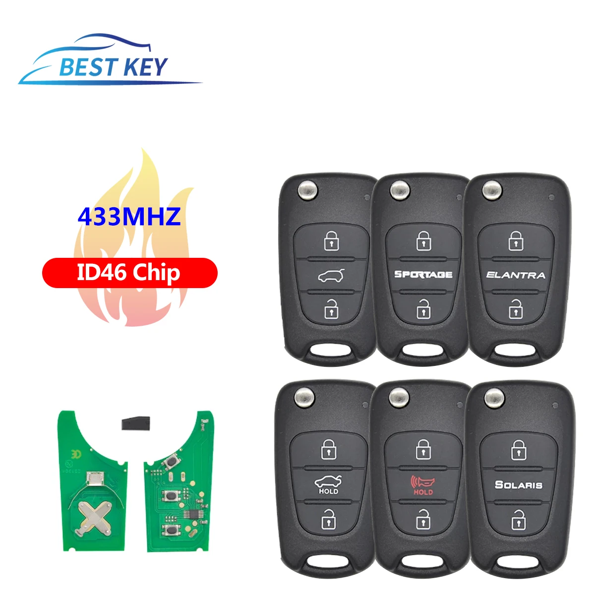 

BEST KEY Car Remote Key For KIA Rio 3 Picanto Ceed Cerato Sportage K2 K3 K5 Hyundai i30 ix35433 Mhz ID46 Chip