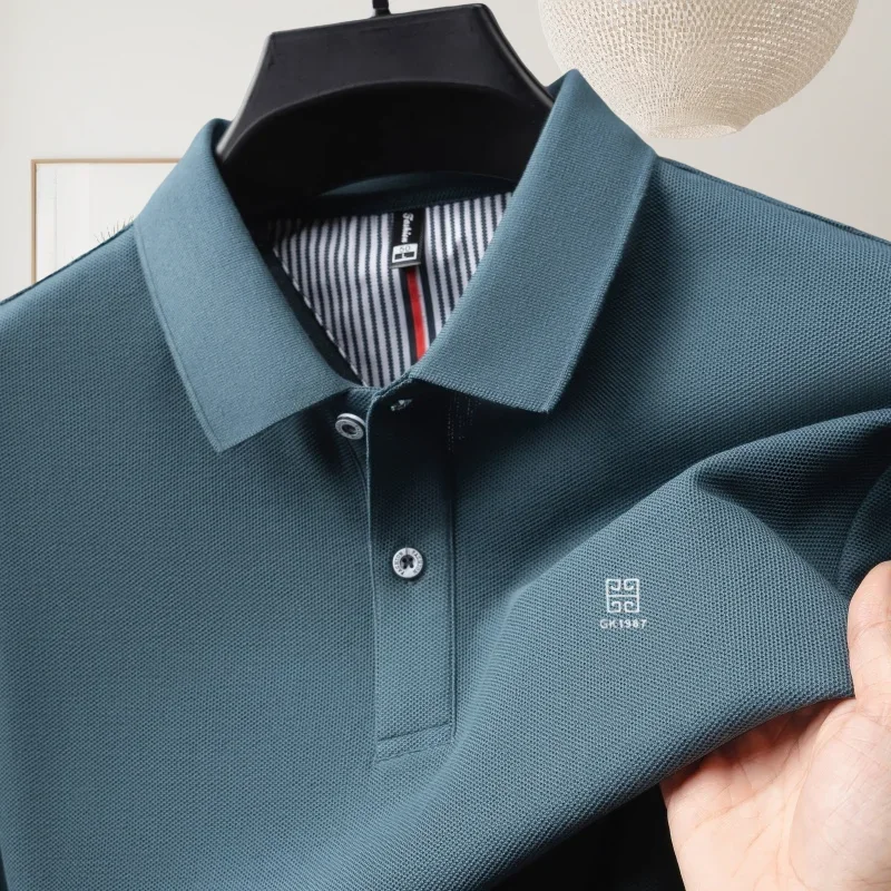 Summer men's 100% high-quality pure cotton exquisite embroidery polo shirt busine casual breath short sleeve Tshirt top