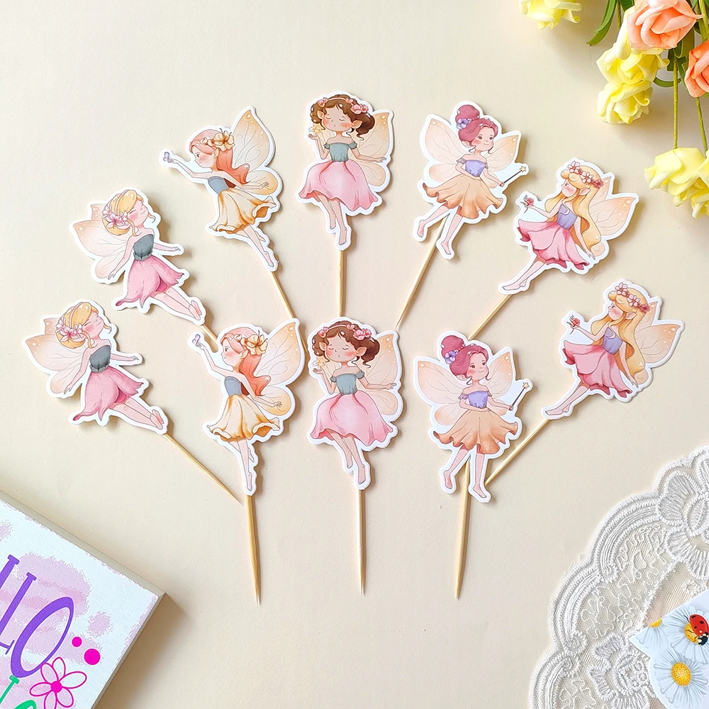 Fairy Cake Topper Decorations Fairy Pull Flag Spiral Pendants Girls Birthday Wedding Party Decorations Baby Shower Supplies