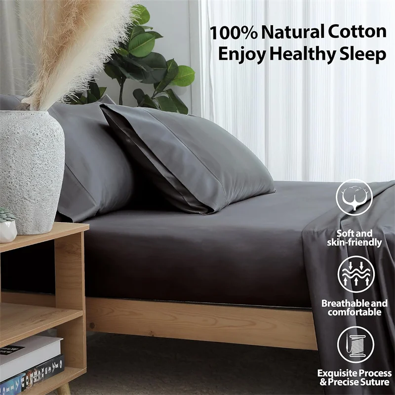 Egyptian Cotton Fitted Sheet with Elastic Bands 100% Cotton Adjustable Non Slip Mattress Covers for Single Double King Queen Bed