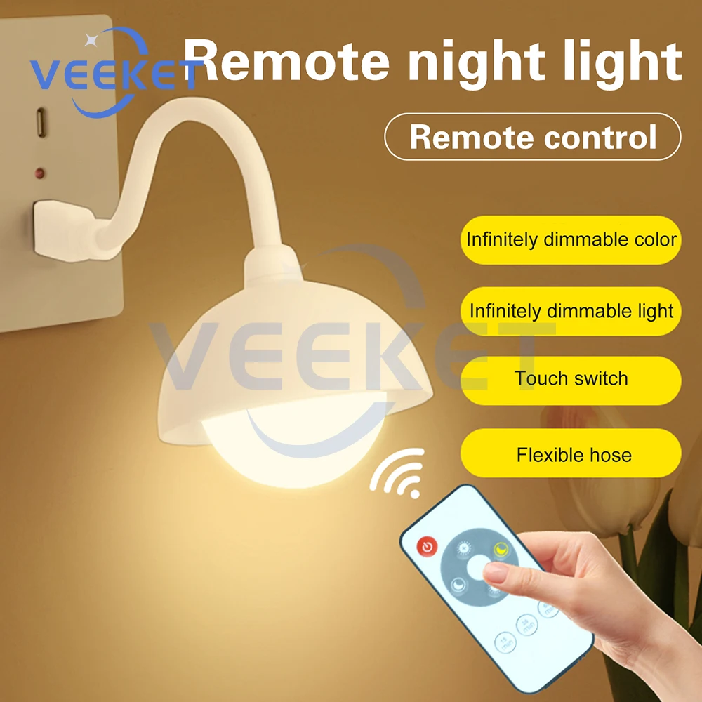 

DC 5V USB Smart Night Light Remote Control/Touch/Voice Bedside Lamp With 360 Degrees Adjust for Bedroom Office Use
