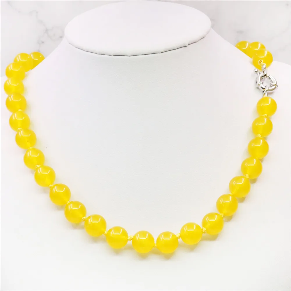 

10mm Round Lemon Yellow Jade Chalcedony Necklace Natural Stone Women Girls Gift Hand Made Neckwear Fashion Jewelry Making Design