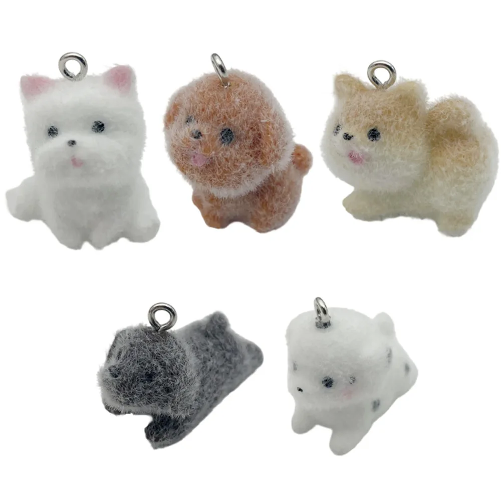 5pcs&1pc Flocked Resin Animal (Dog, Unicorn, etc.) Set – Craft Materials for Handmade Earrings, Bracelets, Necklaces, Keychains - view 5