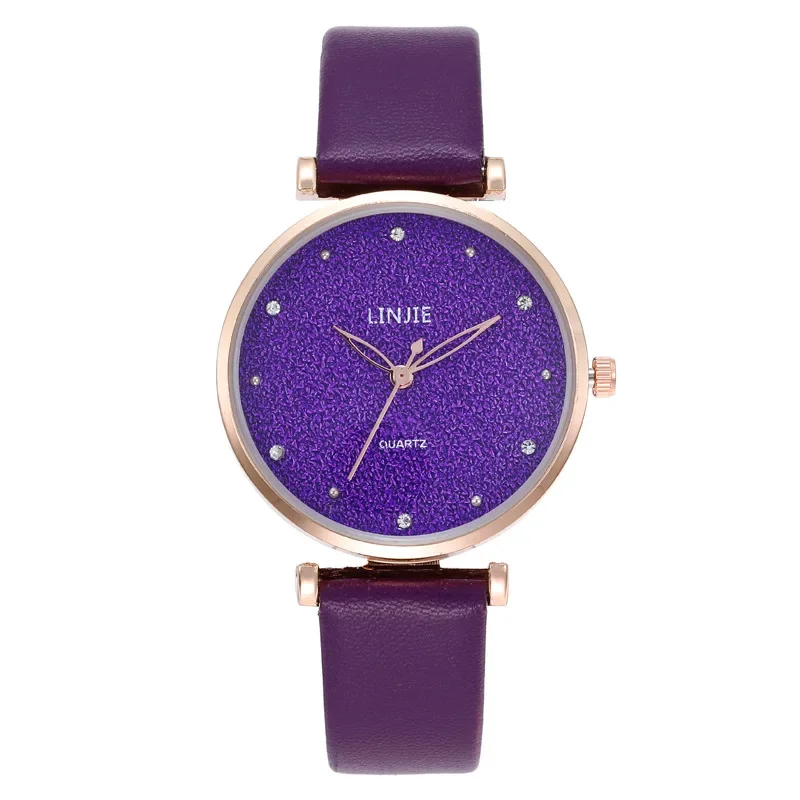 Montre en cuir étoile simple pour femme, montres-bracelets à quartz à trois broches, cadran en diamant, montre élégante pour femme, décontracté, extérieur, mode
