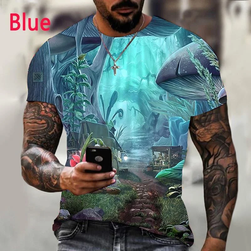 New Fashion Fantasy Plant Magic Forest 3D Printed T-shirt Men's and Women's Summer Casual Short Sleeve Green Forest Shirt Top