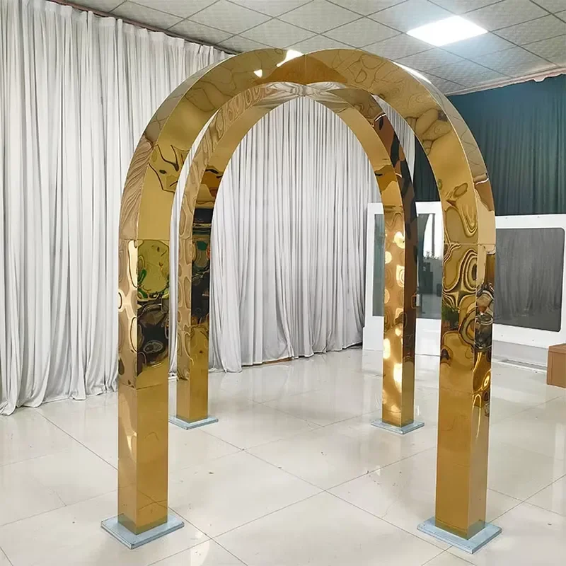 Luxury Stainless Steel Wedding Mandap 3D Arched Chuppah Stand Large Stage Background Decoration Shiny Metal Frame for