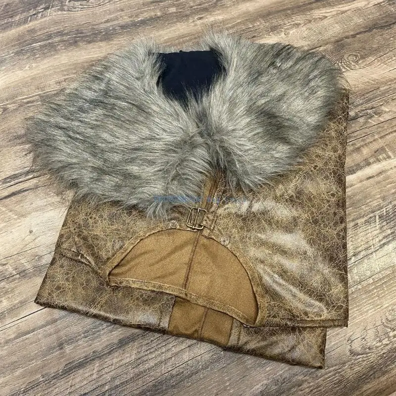 340D Multiuse Knight Costume Cloak with Warm Faux Furs Collar for Theme Event and Music Festival Gathering Dressingup