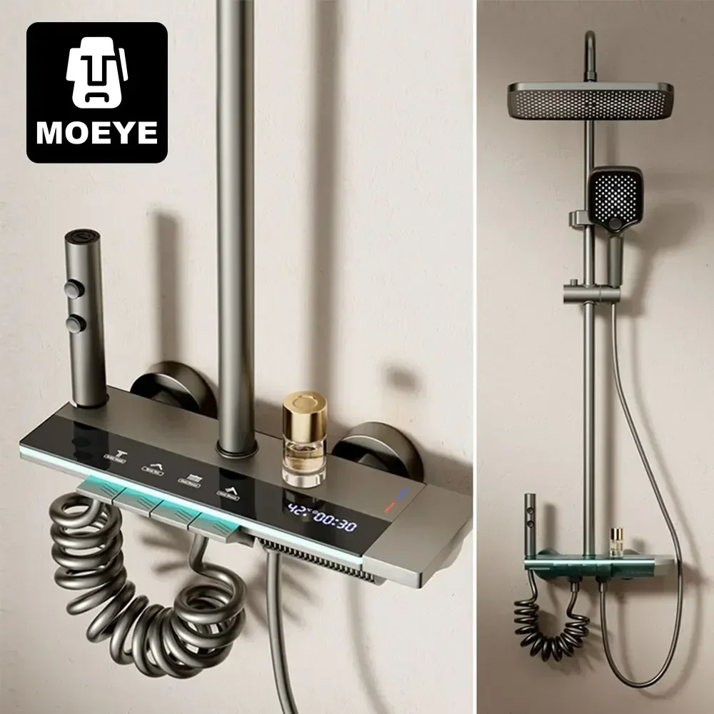 

MOEYE New Thermostatic Shower Set Bathroom Multifunctional Digital LED Shower System