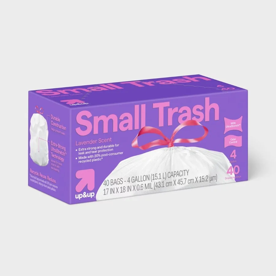 UltraStretch Drawstring Small Trash Bags - Lavender - 4 Gallon - 40ct -