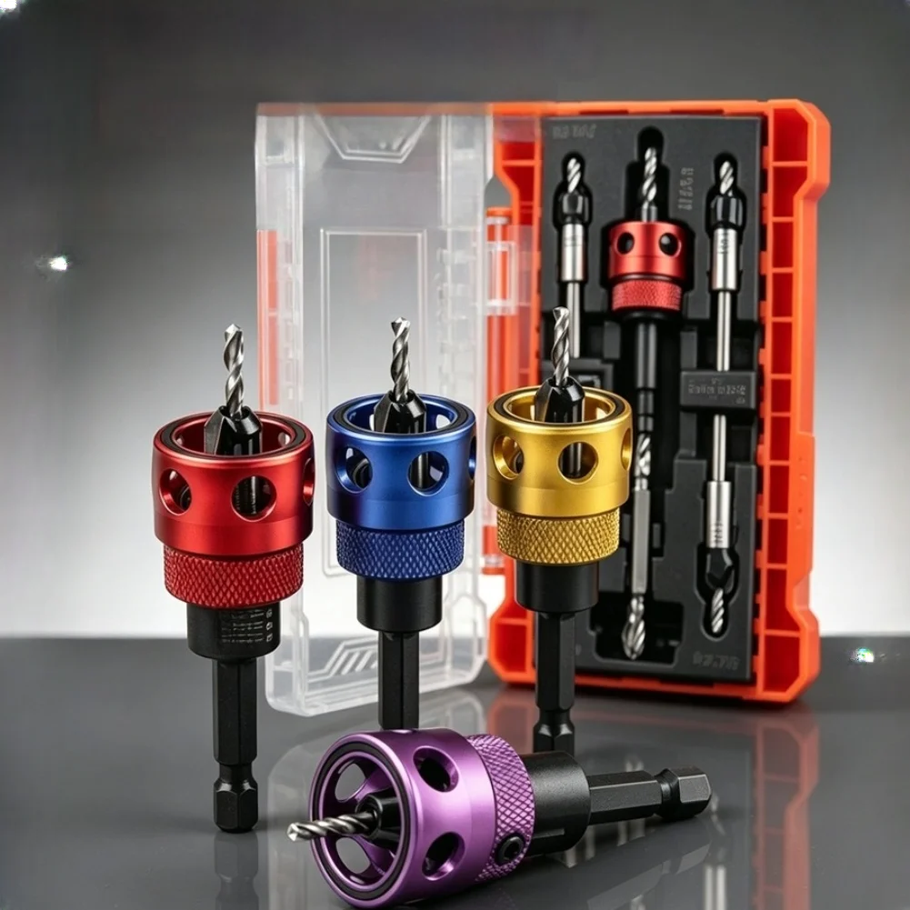 Hard Alloy 2  FOR Flute  Adjustable Depth Countersink Drill Bit Set 5 Piece For Household Carpentry DIY Wood‑Working Tasks