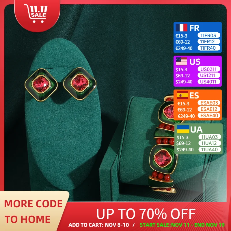 

Vintage Pink Crystal Necklace Earrings Jewelry Sets For Women Wedding Green Christmas Enamel Chris Choker Bead Luxury 2025 New