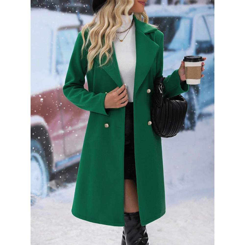 

Women's Coats Winter Elegant French Solid Color Long Sleeve Lapel Single Breasted High Street Coats