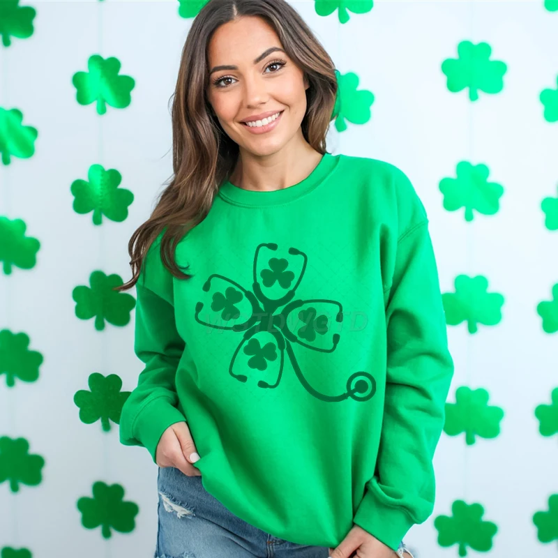 

Толстовки для медсестры на день Святого Патрика, пуловер с четырьмя листами клевера, толстовка для счастливой медсестры, одежда с клевером на день Святого Патрика