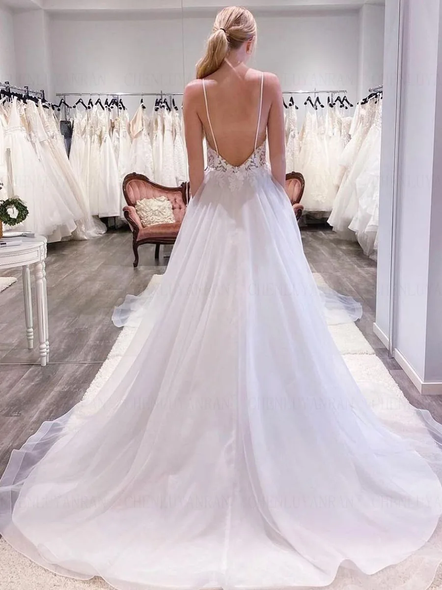 

Summer Simple Wedding Dresses V-Neck Applique Long Bride Dress Spaghetti Strap Elegant Dresses For Women 2023 Robe De Mariée