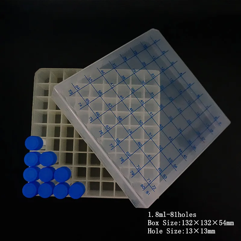 2Pcs/Lot 1.5ml 1.8ml 2ml 50/80/100 Cells Plastic Chromatographic Sample Bottle Storage Box PP Cryogenic Storage Boxe