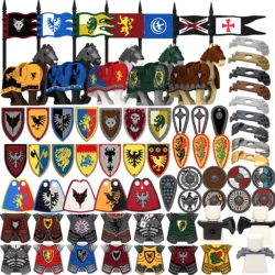 Medieval Military Knights Armor Lion Vest Building Blocks Eagle Shields Horse Dragon Flag Pauldron Accessories Bricks Toys