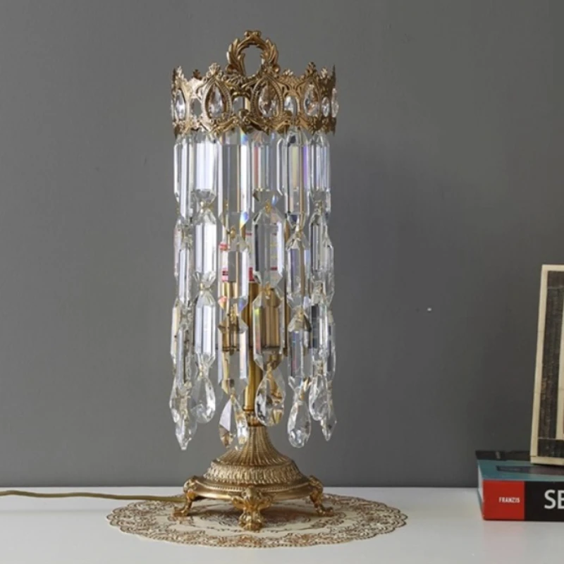 

European Luxury Floor Lamps Crown Crystal Desk Lamp Living Room Bedroom Bedside Villa Hotel Study Home Decoration Light Fixtures