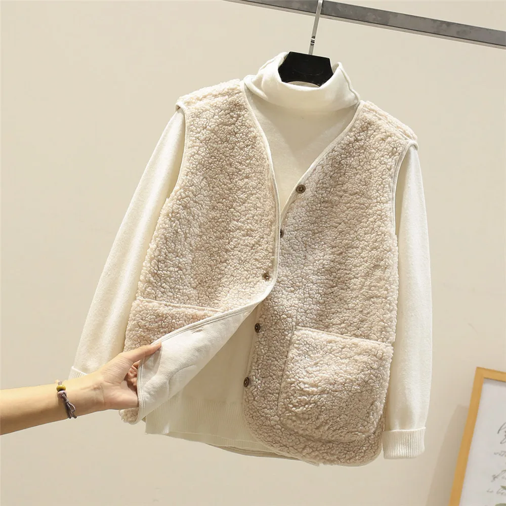Korean New Vests 2026 Autumn Winter Waistcoat Outerwear Warm Thick Fleece Top Women Clothes Sleeveless Jacket Ladies Waistcoat