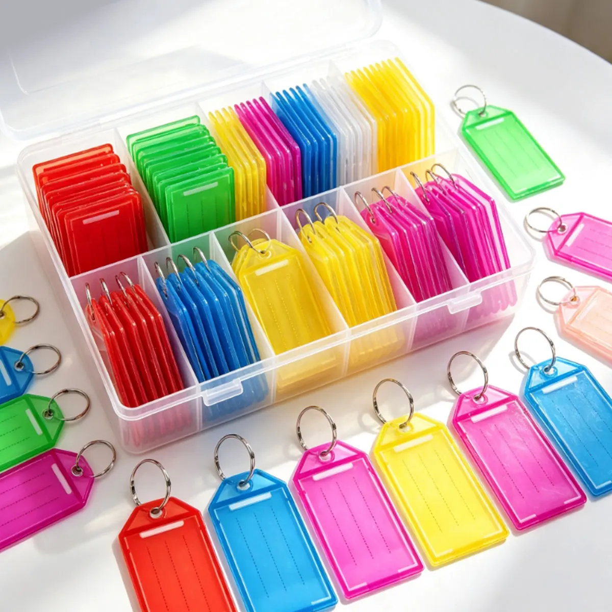 55PCS Minimalist Transparent Flip-Top Plastic Key Tags, Multi-Color Double-Sided Blank DIY Identifier Accessories,  ZSY