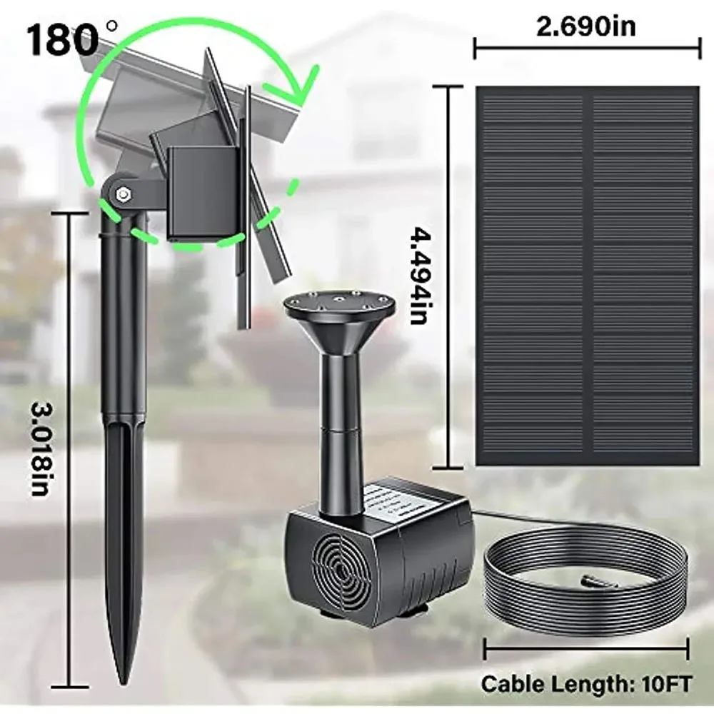 2.5W Solar Fountain Kit -No Battery DIY Solar Water Pump with Sucker and Stake Solar Fountain Pump for Bird Bath Garden Pool