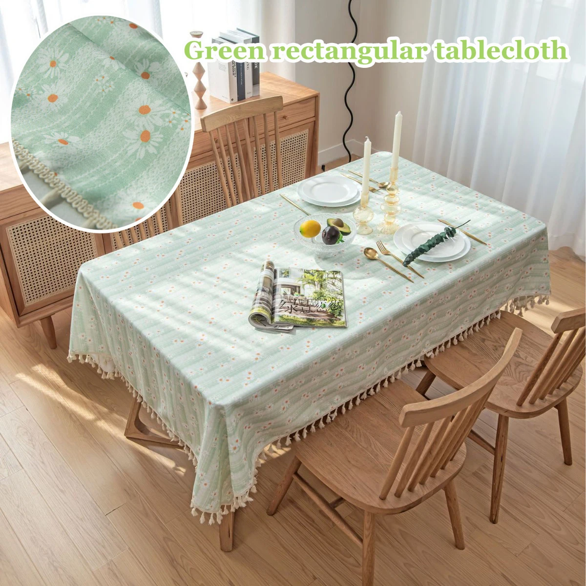 Pastorale wasserdichte ölbeständige Tischdecke mit Blumendruck, rechteckig, Gänseblümchen, hitzebeständiges Tuch, Tischdecke, Matte, Tischdekoration