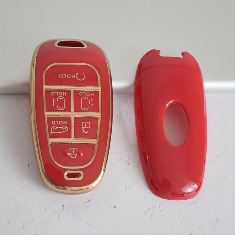 New Electroplated TPU Car Key Cover for Hyundai Santa Fe Tucson 2022 NEXO NX4 Atos Solaris Prime 2021 6 Button Premium Key Case