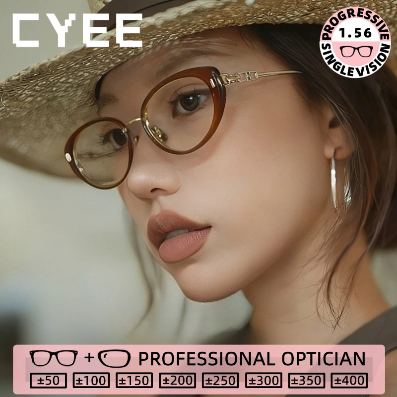 

CYEE Stylish Appearance Women Anti Blue Light Reading Eyeglasses Photochromic Myopia Glasses Custom Prescription Optical Eyewear