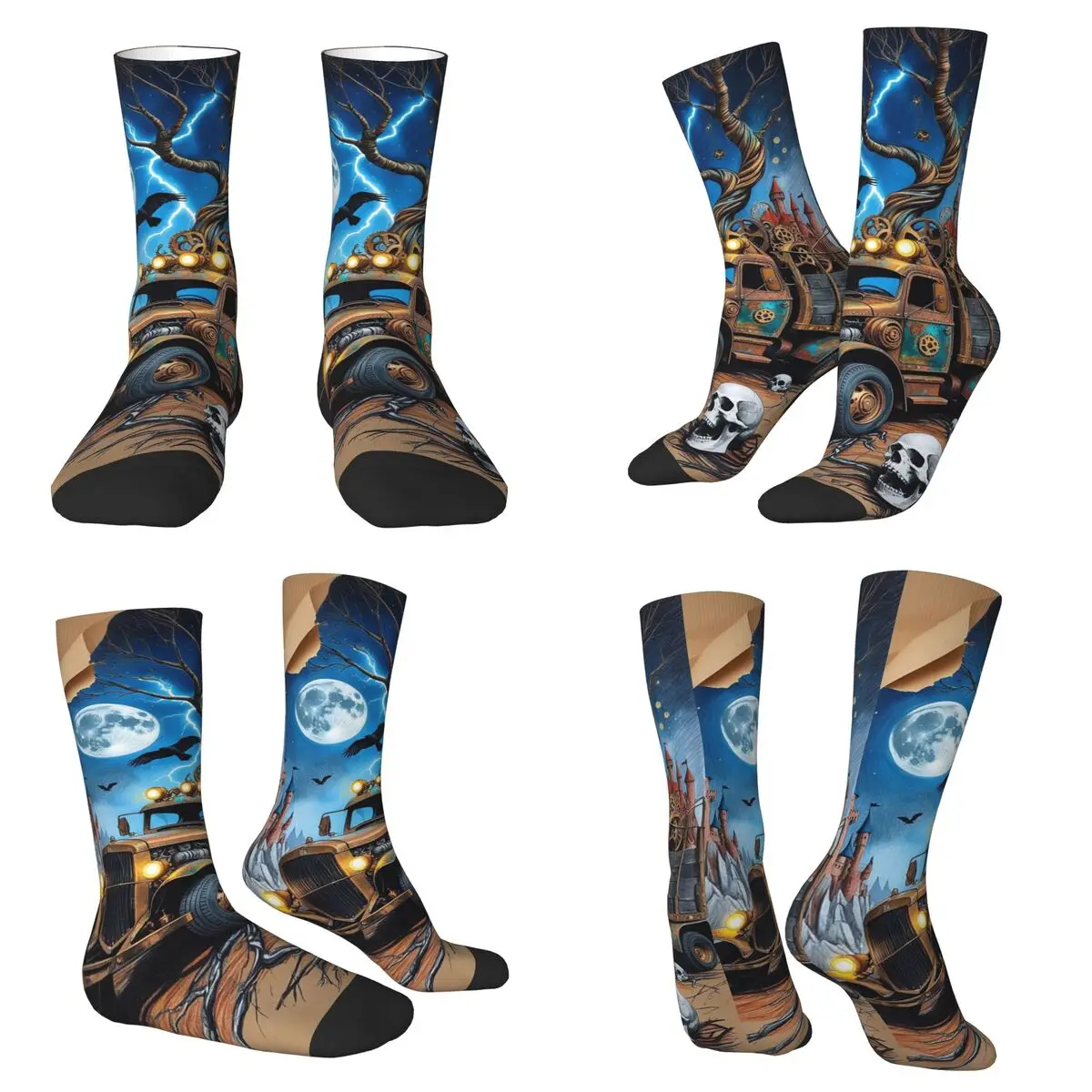

Nostalgic Car Metal Skull Socks Harajuku Sweat Absorbing Stockings All Season Long Socks Accessories for Unisex Christmas Gifts