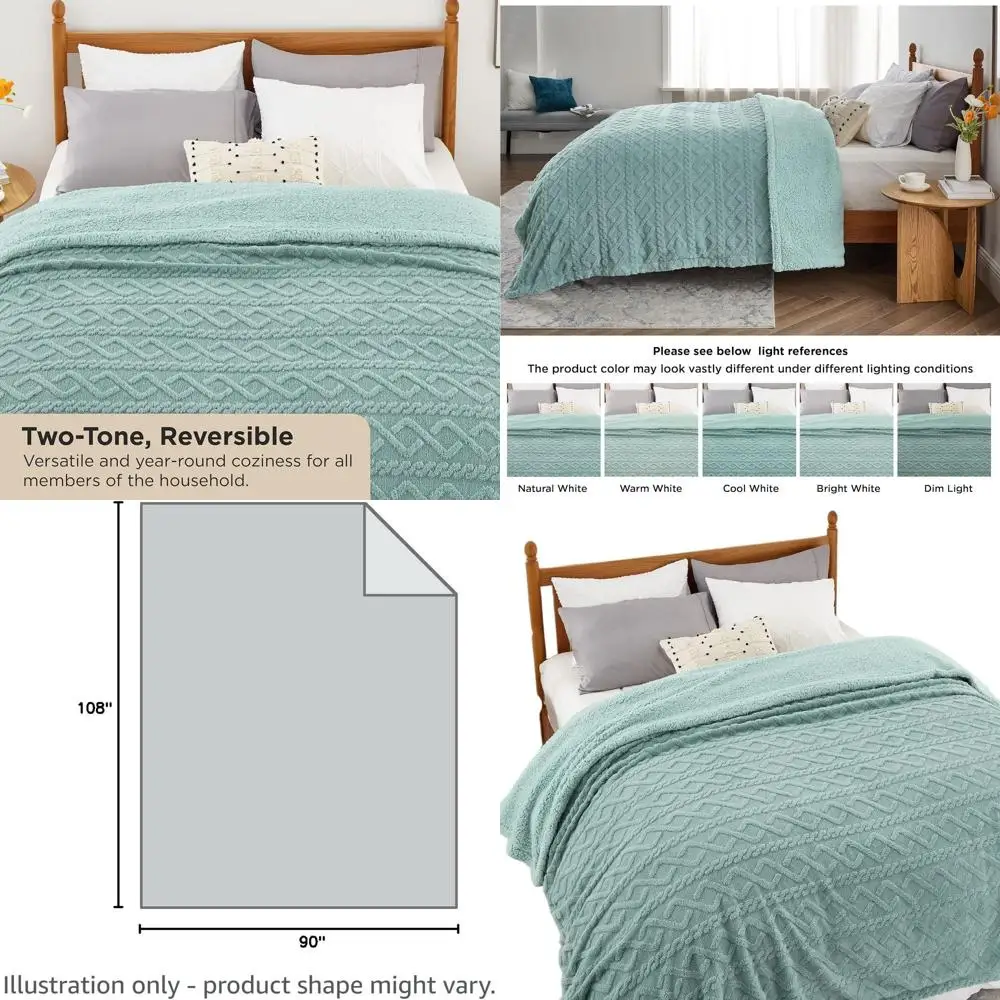 

Роскошное вязаное одеяло из шерпа — плюш и теплый, шалфейный зеленый, королевский размер, 108x90