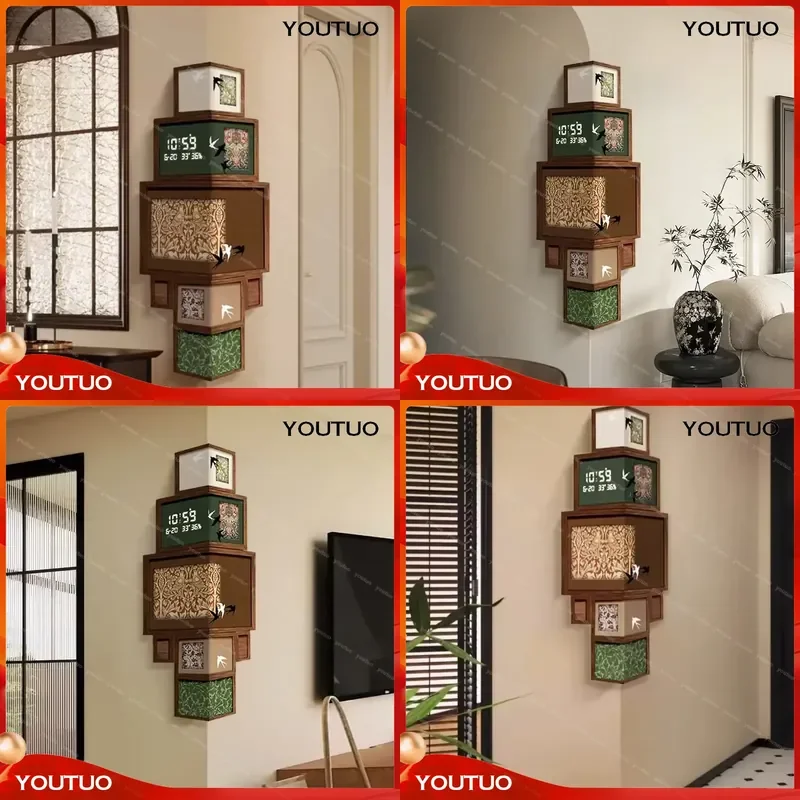 Relógio de Parede Retro Antigo de Canto, Decorativo, Eletrônico, Criativo, Mural Artístico para Sala de Estar