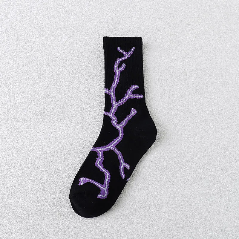 Fashion Autumn Winter Men Cotton Warm Socks Spring Male Lightning Print Sport Middle Tube Socks For Men