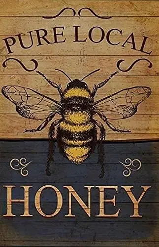 Pure Local Honey Bee Metal Tin Sign Retro Flower Animal Plant Metal Tin Sign Wall Hanging Art Antique Tray Plaque Garden House S