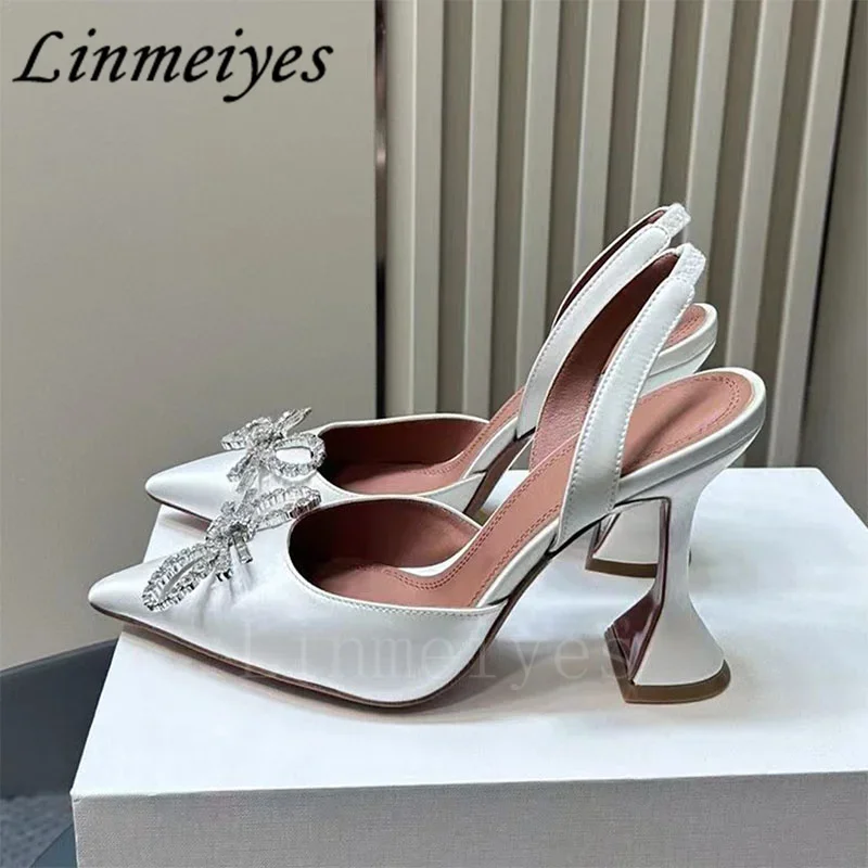 High Quality Women Pumps High Heels Crystal Butterfly-knot Wedding Shoes Pointed Toe Summer Cup Heels Runway Sandals Woman