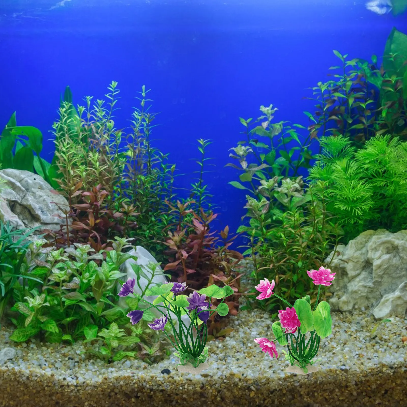 Planted Aquarium Ada - 2 Stück künstliche Wasserpflanzen, Lotus-Dekoration für
