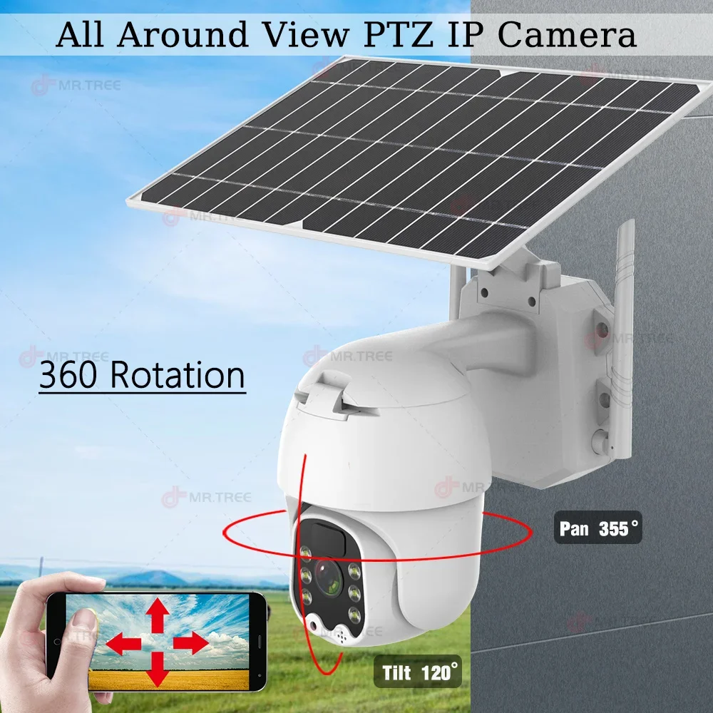 Imagem -02 - Painel Solar Câmera de Vigilância Cctv wi fi sem Fio ao ar Livre Ptz Cctv Câmera 4g Slot para Cartão Sim Videcam App Controle Monitor Câmera