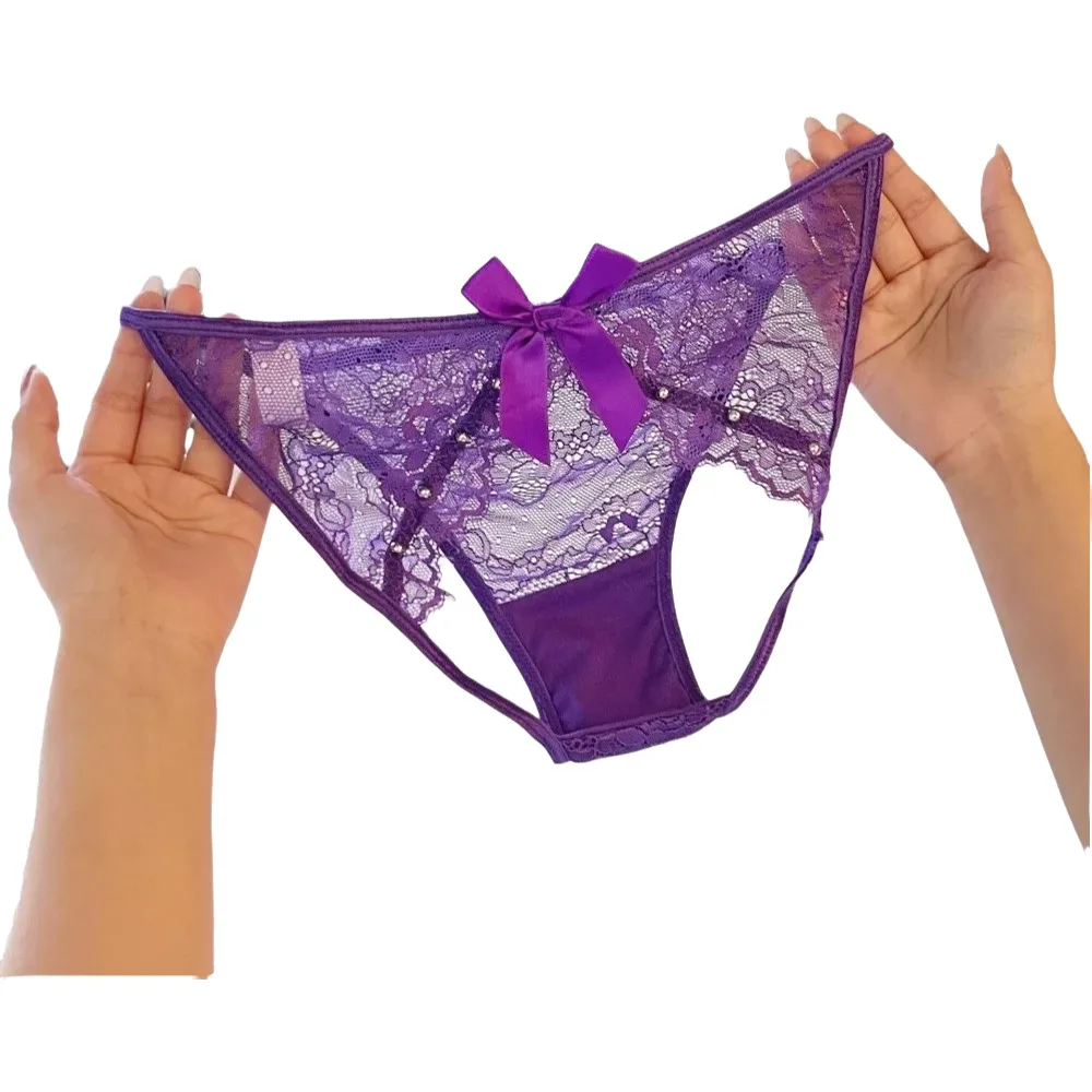 

Sweet Low Waist Bowknot Lace Panties G-String Flowers Thong for Women Transparent Floral Underwear Big Bow Underpants Home