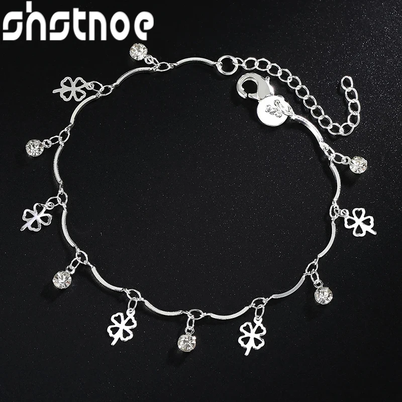 

Hot Street trend 925 sterling Silver lucky clover leaf zircon Chain Bracelet for Women Fashion Wedding Party gifts fine Jewelry