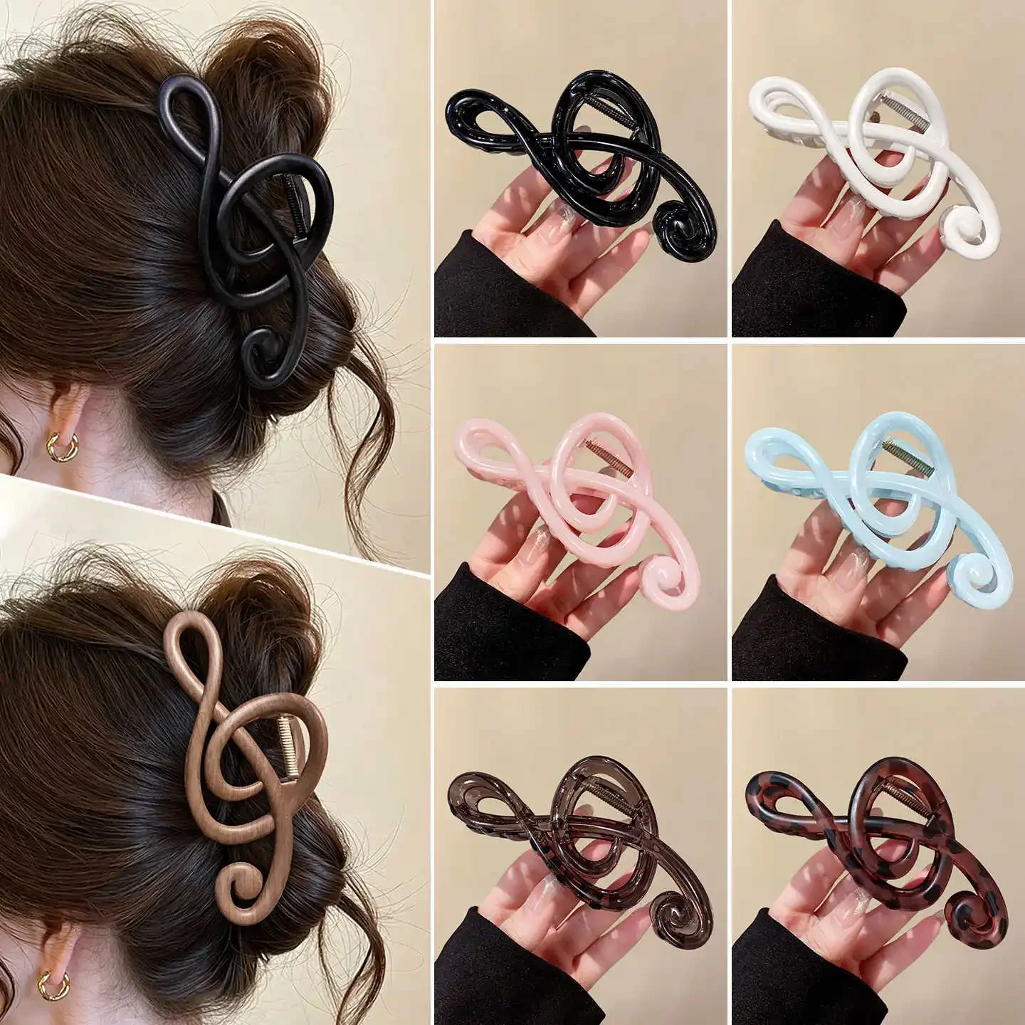 13cm Damen Leopard Möbius-Streifen Haarklammern Große Haarspangen Musiknoten-Haarnadeln Pferdeschwanz-Haaraccessoires