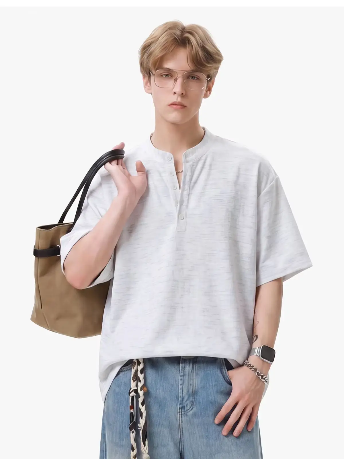 Chic Knitted Short-Sleeved Shirt for Men Breathable, Soft Relaxed-Fit Versatile Solid-Colour Oversized Shirt Jacket