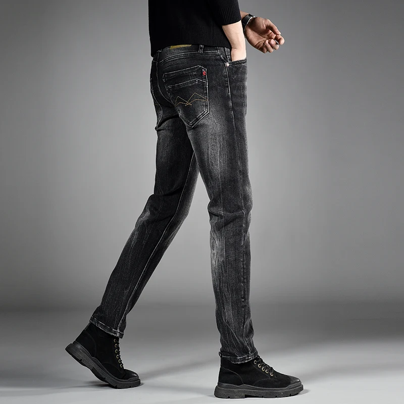 Frühling und Herbst neue Jeans Herren schwarz Slim Fit gerade elastische Business Casual Jeans Streetwear Herren Skinny Jeans Herren